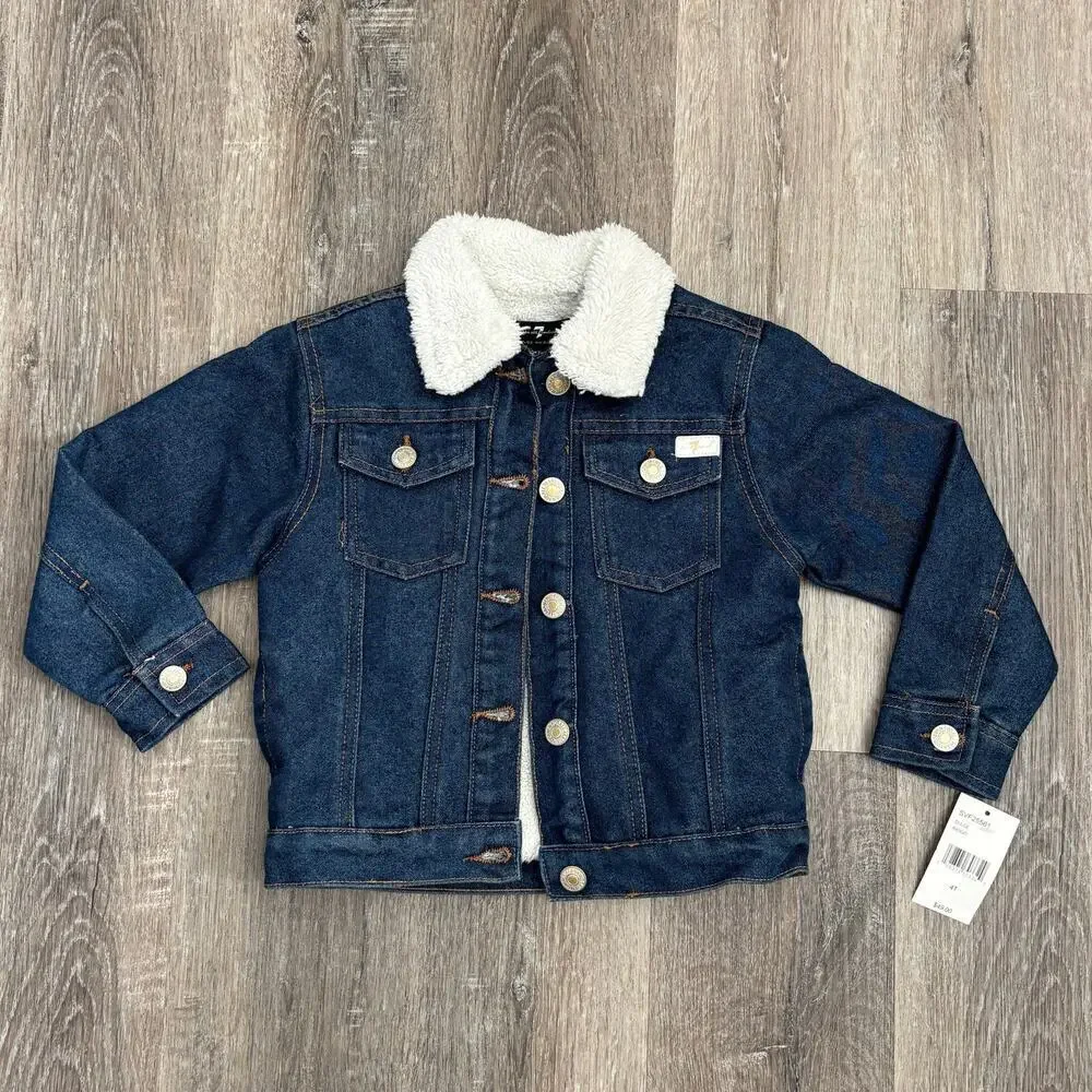 NWT 7 For All Mankind Toddler Girl Sherpa Faux Fur Denim Jean Jacket - Size: 4T